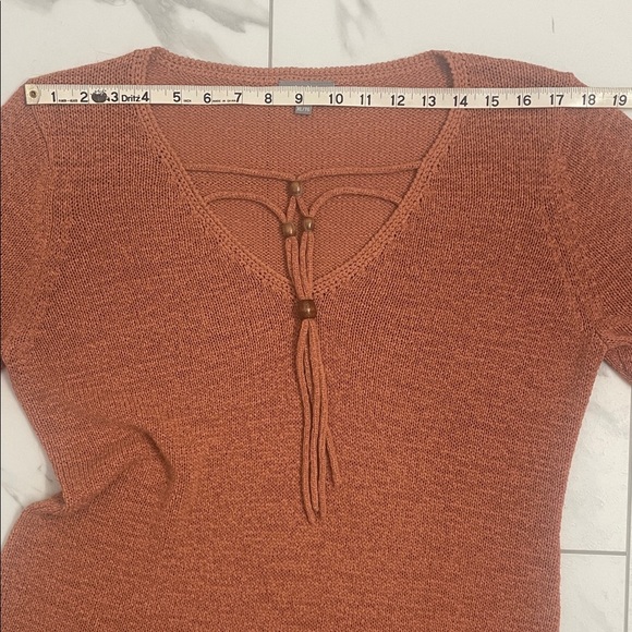 Jana V-Neck Sweater in Rust Orange 3/4 Sleeves V Neck With Beads Sz XL - Picture 12 of 13